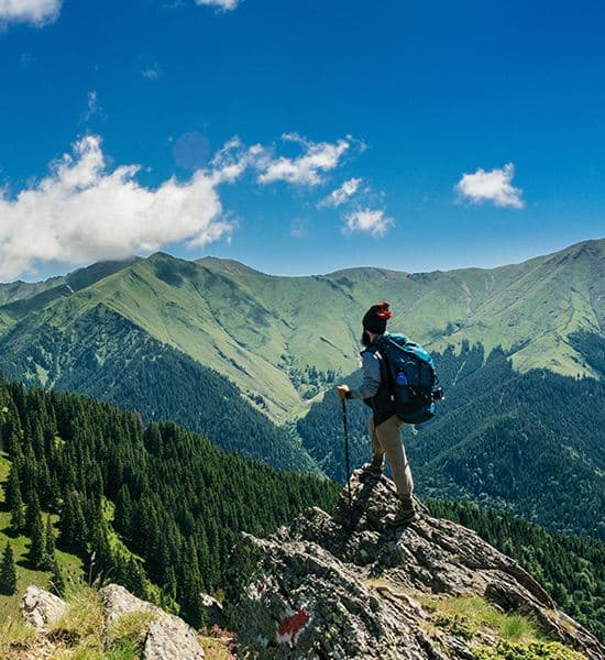 Hiker on mountain top in Gilgit-Baltistan
